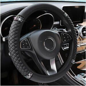 Bling Soft Leather Steering Wheel Cover,15Inch Colorful Rhinestones Auto Elastic